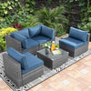 Blue Cushion Grey Rattan Corner Sofa Set