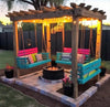 Pallet Pergola Swing Lounge with Fire Pit (4 Swing Benches)