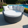 Grey Rattan Round Daybed with White Cushions
