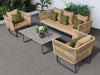 Beige Rope-Woven Sofa Set with Green Cushions