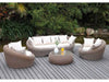 Curved Beige Rattan Sofa Set with White Cushions