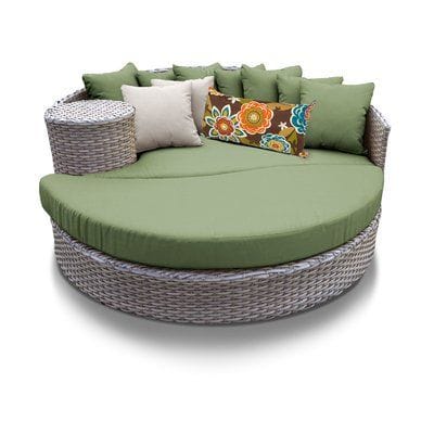 Grey Rattan Daybed with Green Cushions