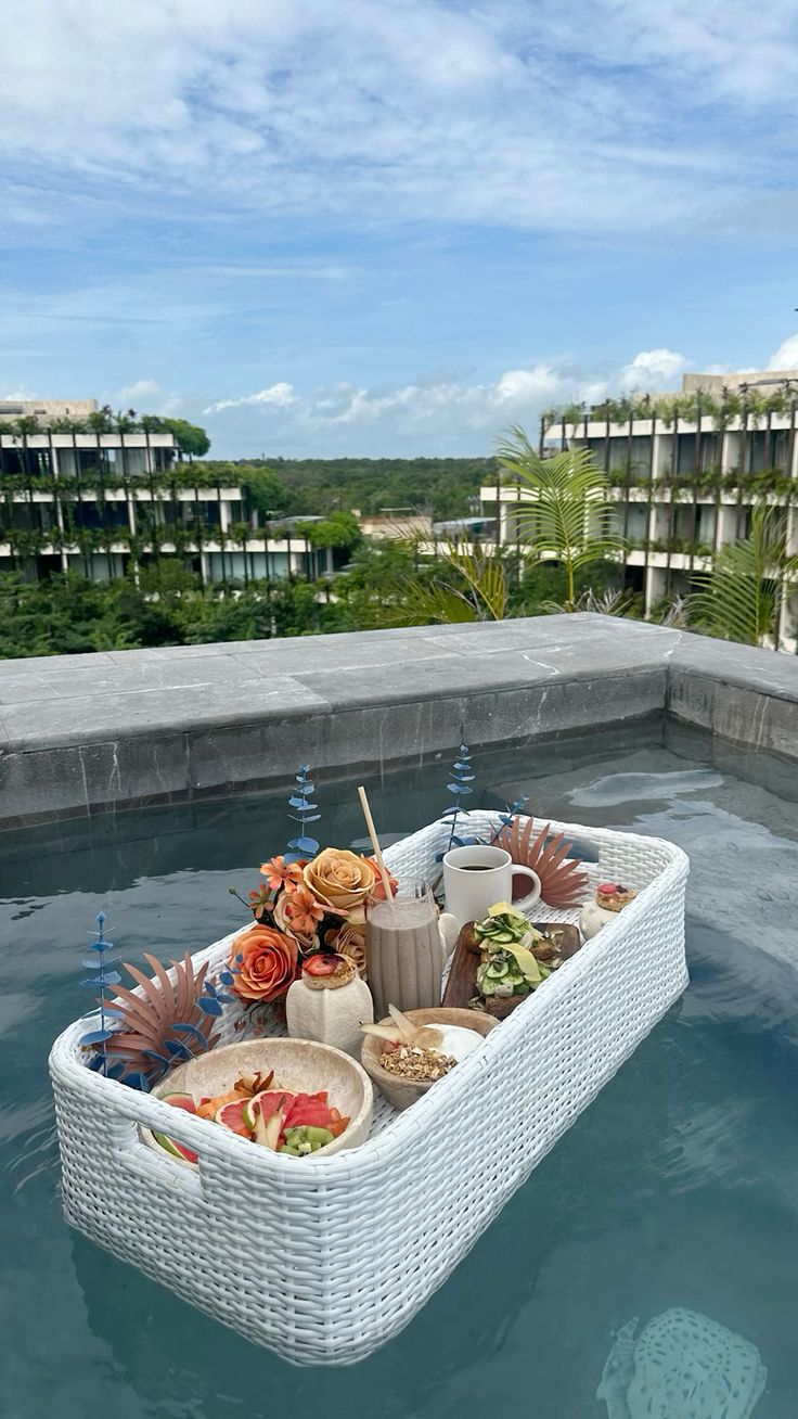 White Rattan Rectangular Floating Tray