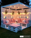 White Pallet Pergola Corner Lounge with Pink Cushions