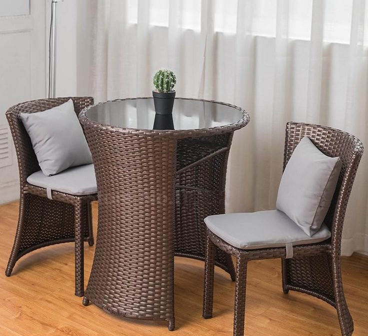 Brown Rattan Balcony Set with Grey Cushions
