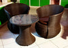 Brown Rattan Pod Chairs with Round Glass Table