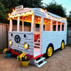 White Pallet Bus Playhouse with Yellow Wheels