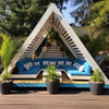 Triangle A-Frame Pallet Lounge with Blue U-Shaped Sofa