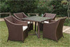 Brown Rattan 4-Chair Set with Square Glass Table