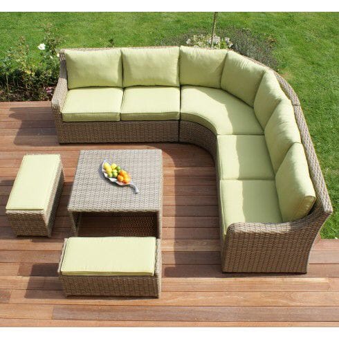 Lime Green Rattan Sectional with Ottomans