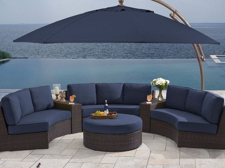 Navy Curved Rattan Sofa Set for Poolside