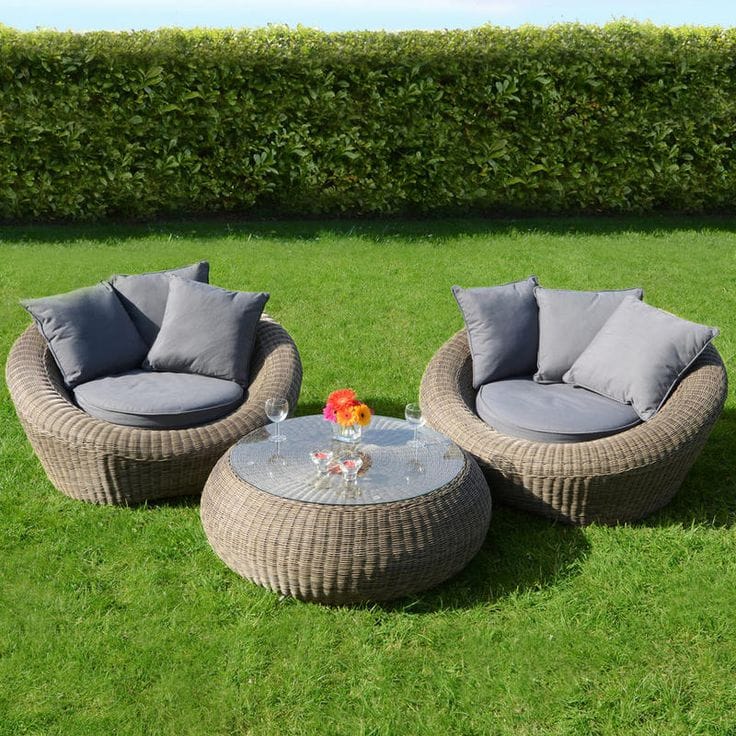 Grey Rattan Pod Chairs with Round Coffee Table