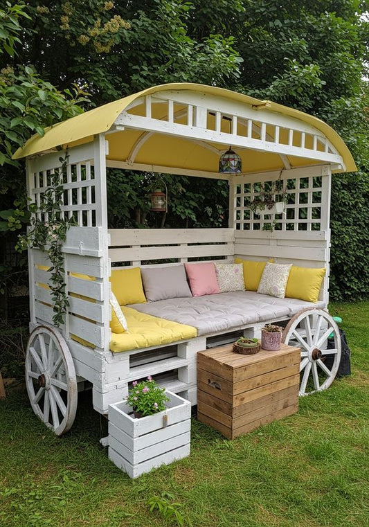 Pallet Gypsy Wagon Daybed with Yellow Canopy