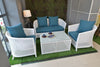 White Mesh Rattan Sofa Set with Teal Cushions
