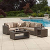 Taupe Rattan Sectional Sofa Set with Glass Table