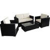 Black Rattan Sofa Set with Cream Cushions