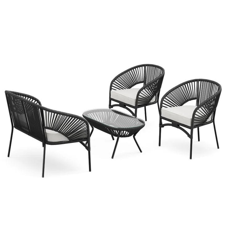 Black Rope-Woven Lounge Chairs with Coffee Table