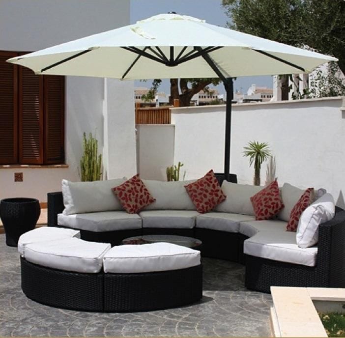 Curved Rattan Lounge Set with White Cushions