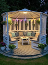 Round Pallet Gazebo with Slatted Backrest and Wood Deck
