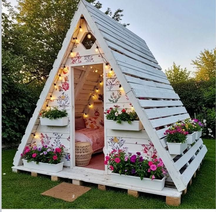 Floral Painted A-Frame Pallet Playhouse