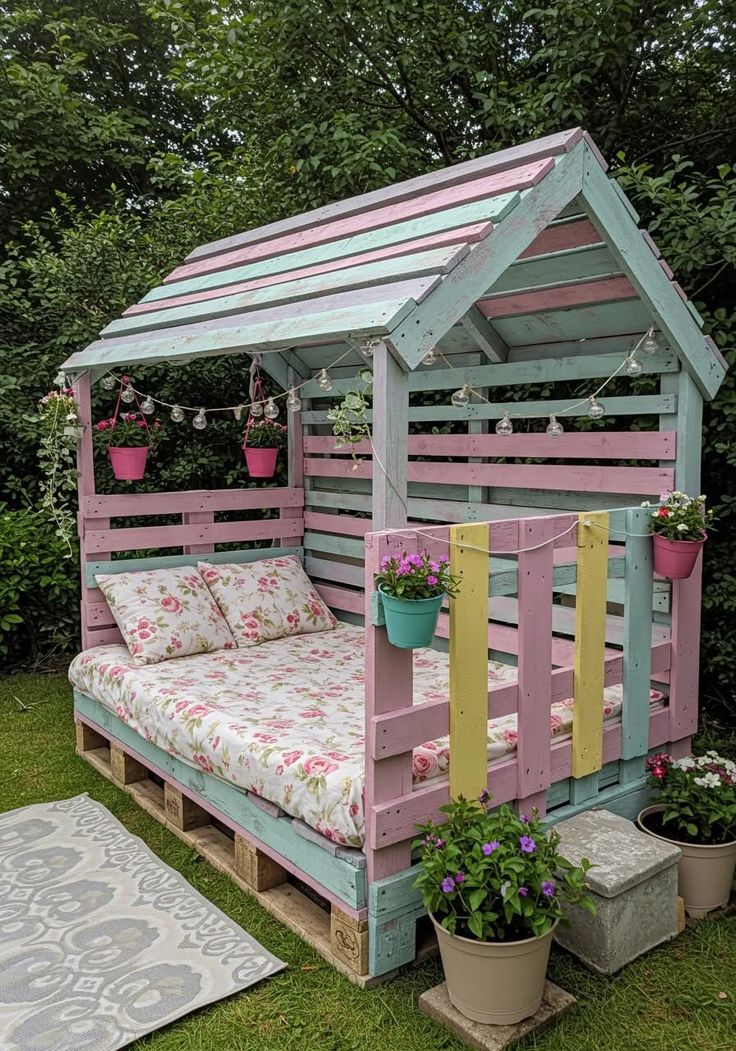 Pastel Pallet Daybed Hut with Pitched Roof