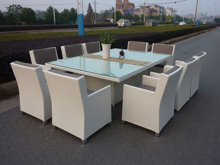 White Rattan Dining Set with Glass Table