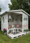 White Pallet Cabin Gazebo with Round Windows