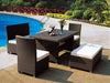 Brown Rattan Dining Set with Cushioned Stools