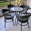 Black Rattan 4-Chair Set with Round Glass Table