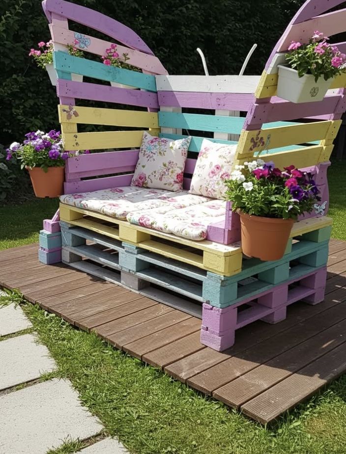 Butterfly Wing Pallet Bench with Flower Planters