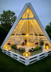 Grand A-Frame Pallet Cabana with Hanging Egg Chairs