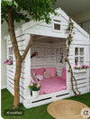 White Pallet Cottage Playhouse with Cushioned Reading Nook