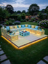 Raised Pallet Deck Lounge with Fire Pit and LED Glow