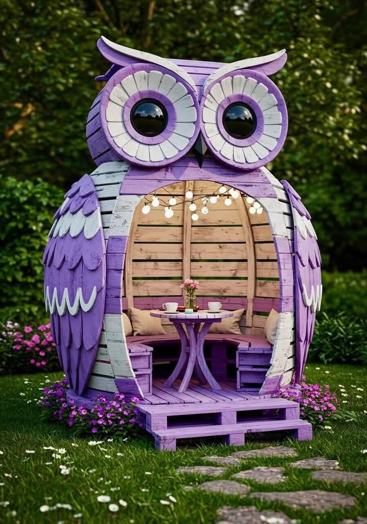 Purple Owl Pallet Gazebo with Round Table