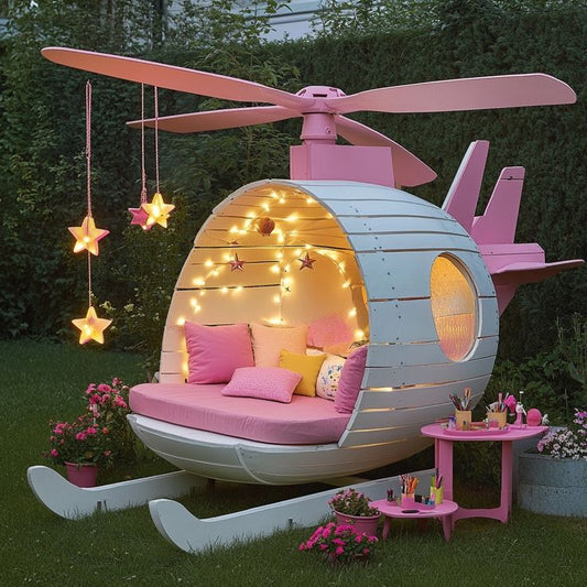 Pink Pallet Helicopter Playhouse with Lounge Seat