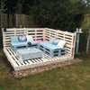 White Pallet Corner Lounge Deck with Blue Cushions