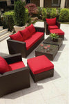 Black Rattan Sofa Set with Red Cushions