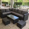 Grey Rattan Sectional Sofa with Glass Table