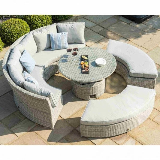 Grey Semicircle Rattan Sofa Set with Round Table