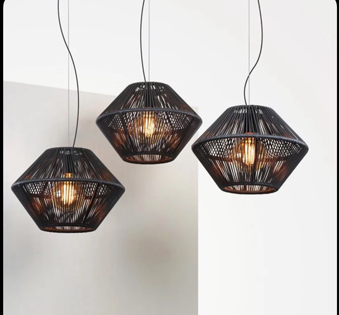 Geometric Black Wire Pendant Lamp Set - lifestyle