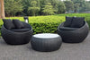 Black Rattan Pod Chairs with Round Glass-Top Table